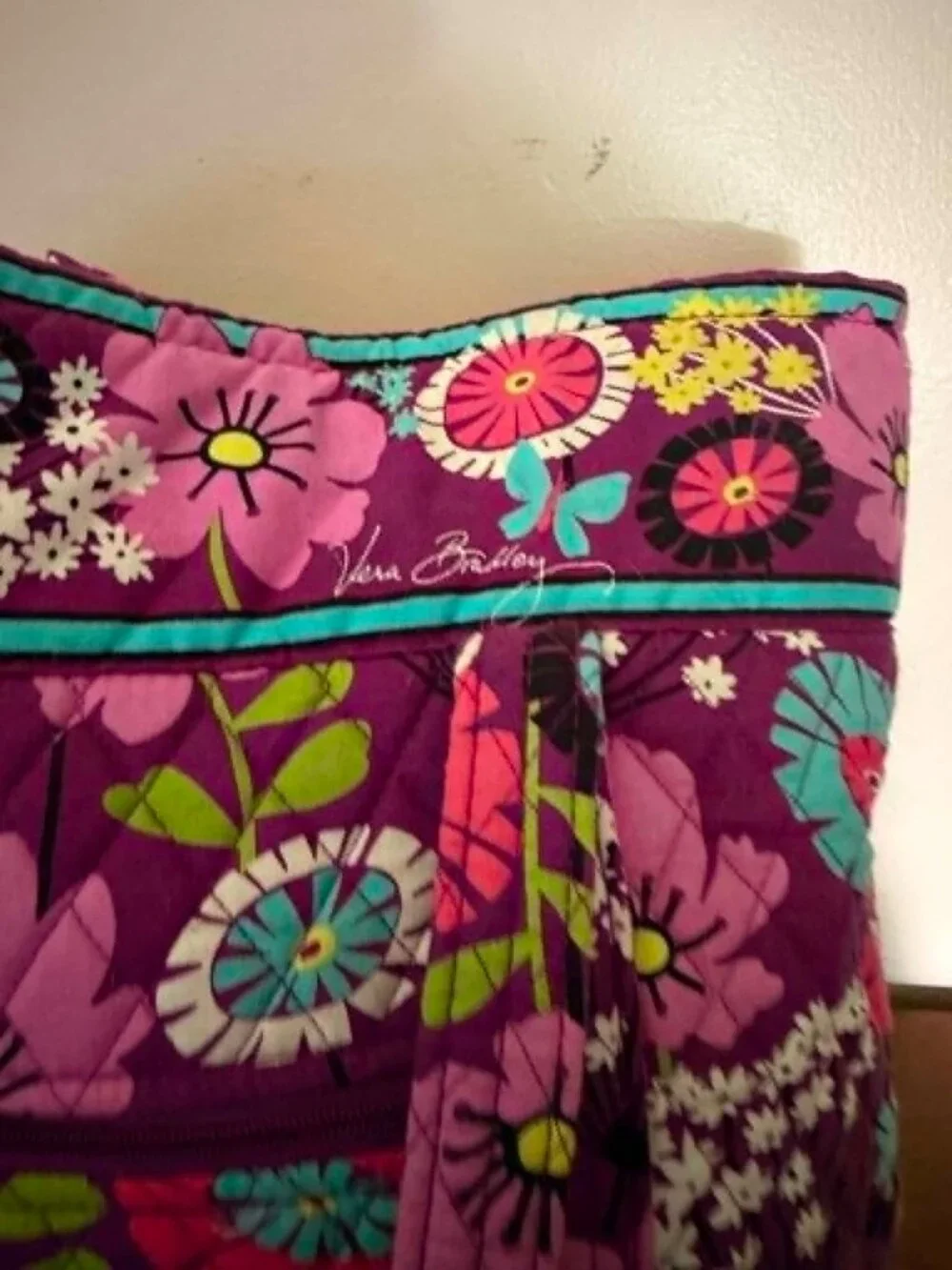 Vera Bradley Vera Tote Purple Flutterby Bag with Horn Toggle Button